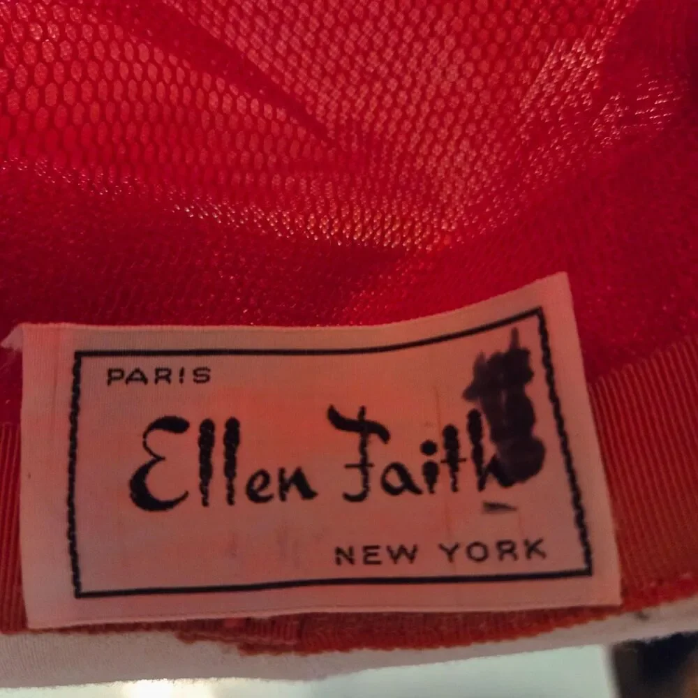 Vintage 1950s Pillbox Hat Ellen Faith Paris-New York Red Avant Garde Straw Small